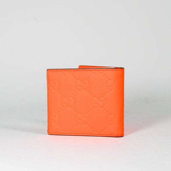 Gucci Super Mini Bi-Fold Wallet in Fluorescent Orange GG Rubber-Effect Leather - Picture 4 of 9